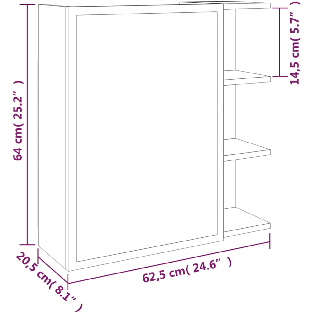 vidaXL Single Door 3 Shelf Grey Mirror Bathroom Cabinet Image 9