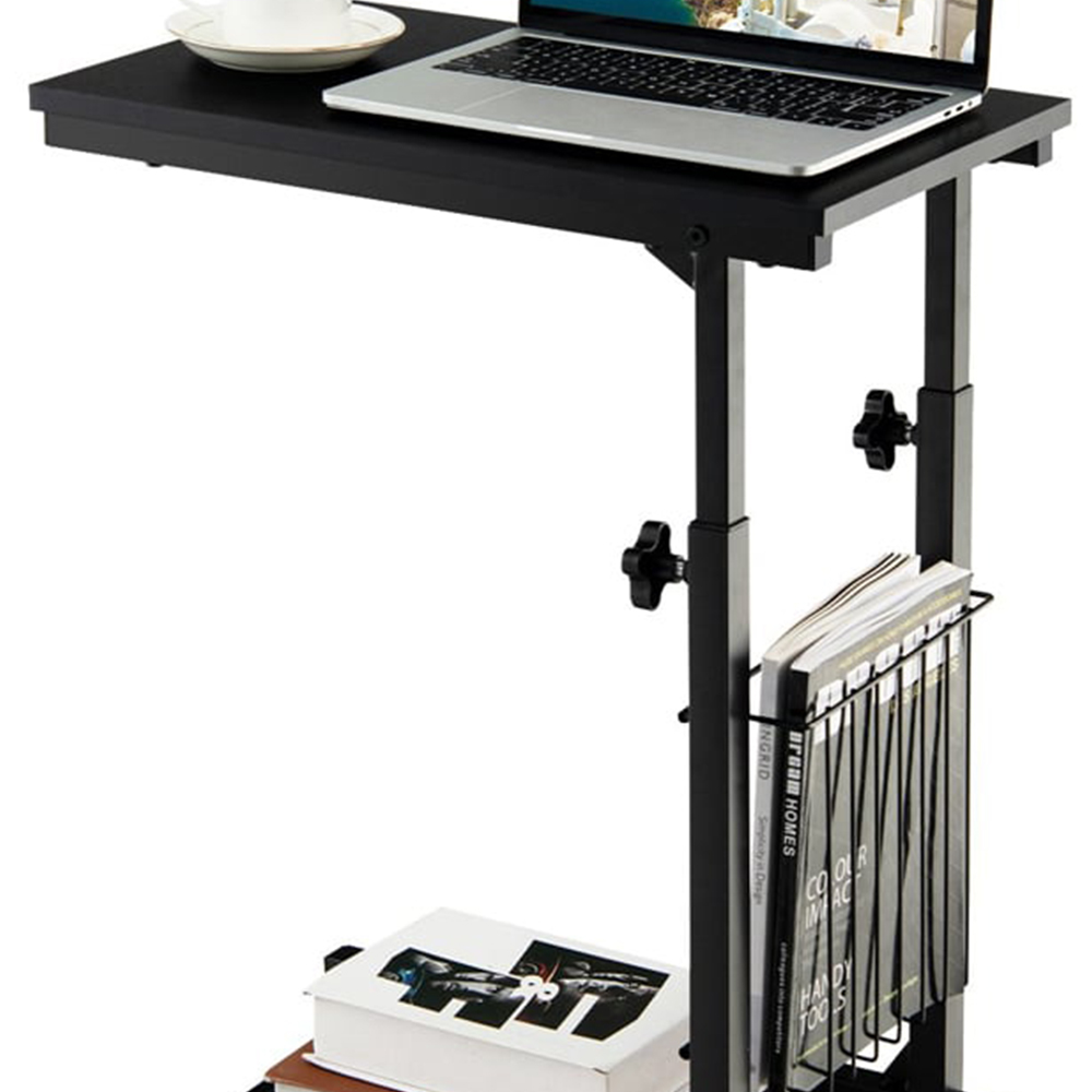 Costway Black C Shape Adjustable End Table with Storage Basket Image 5