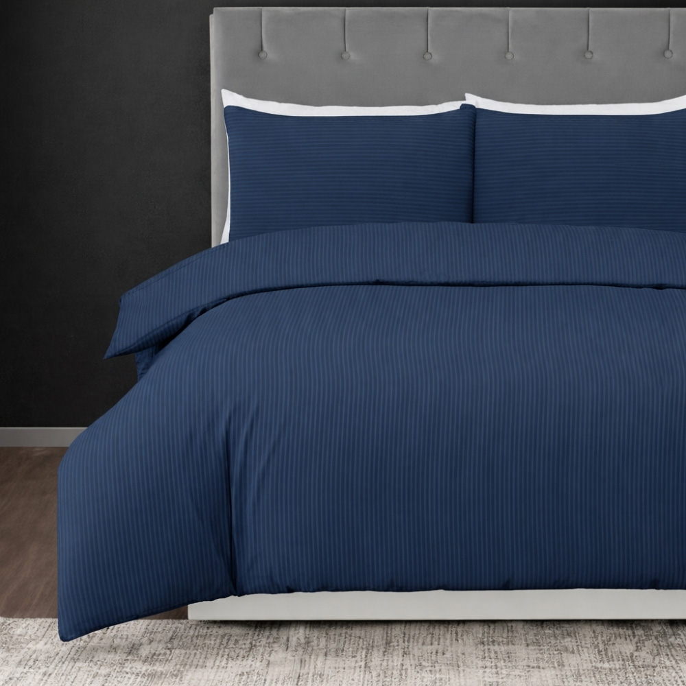 MHG Living Super King Size Blue Striped Duvet Set Image 1