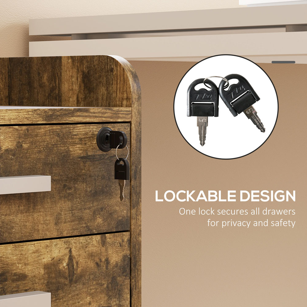 Portland 3 Drawer Rustic Brown Mobile Lockable Filing Cabinet with Keys Image 6