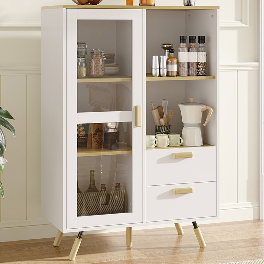 H&O Direct Single Door 2 Drawer 2 Shelf Glass Display Cabinet Image 1