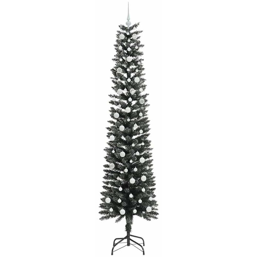 vidaXL Pre-Lit White Baubles Green Artificial Christmas Tree 8ft Image 4
