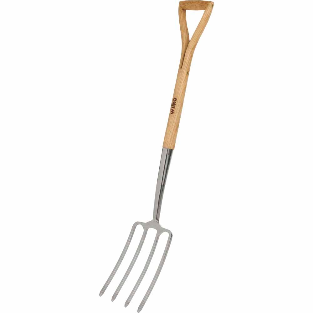 Wilko Wood Handle Stainless Steel Digging Fork Image 2