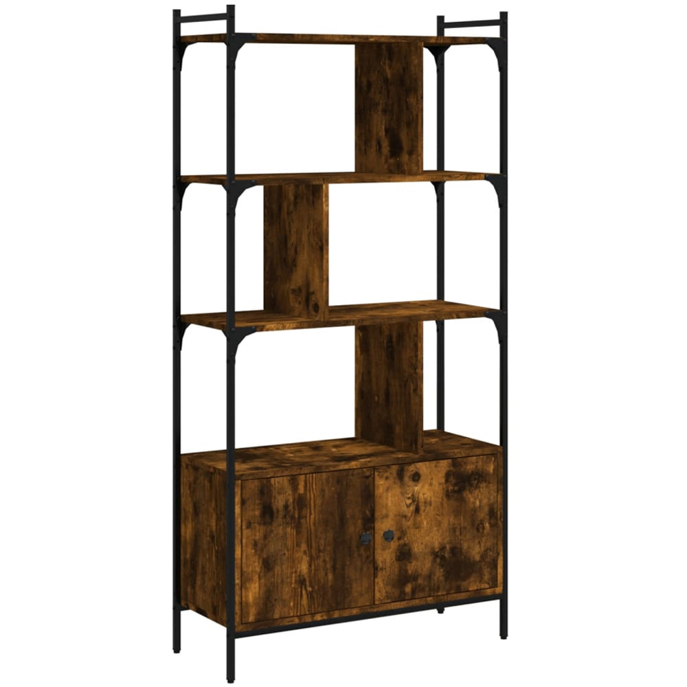 vidaXL 2 Door 6 Shelf Smoked Oak Bookcase Image 2