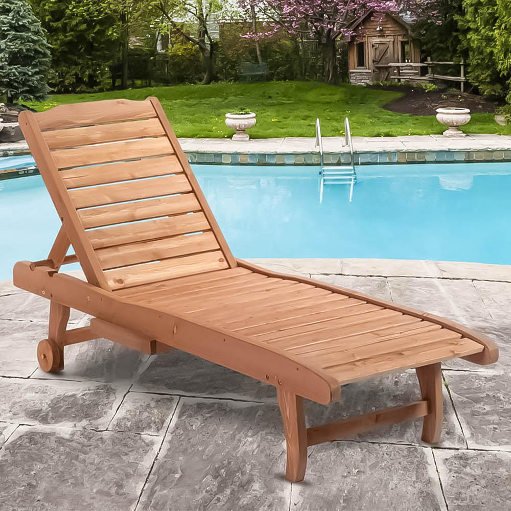 Outsunny Red Brown Adjustable Sun Lounger with Retractable Table Image 1