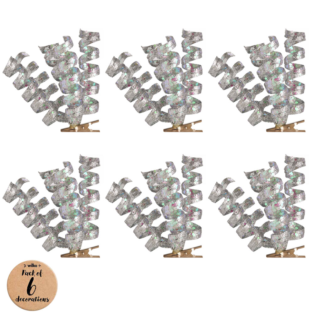 Wilko Glitters Silver Plastic Curl with Clip 6 Pack Image 1