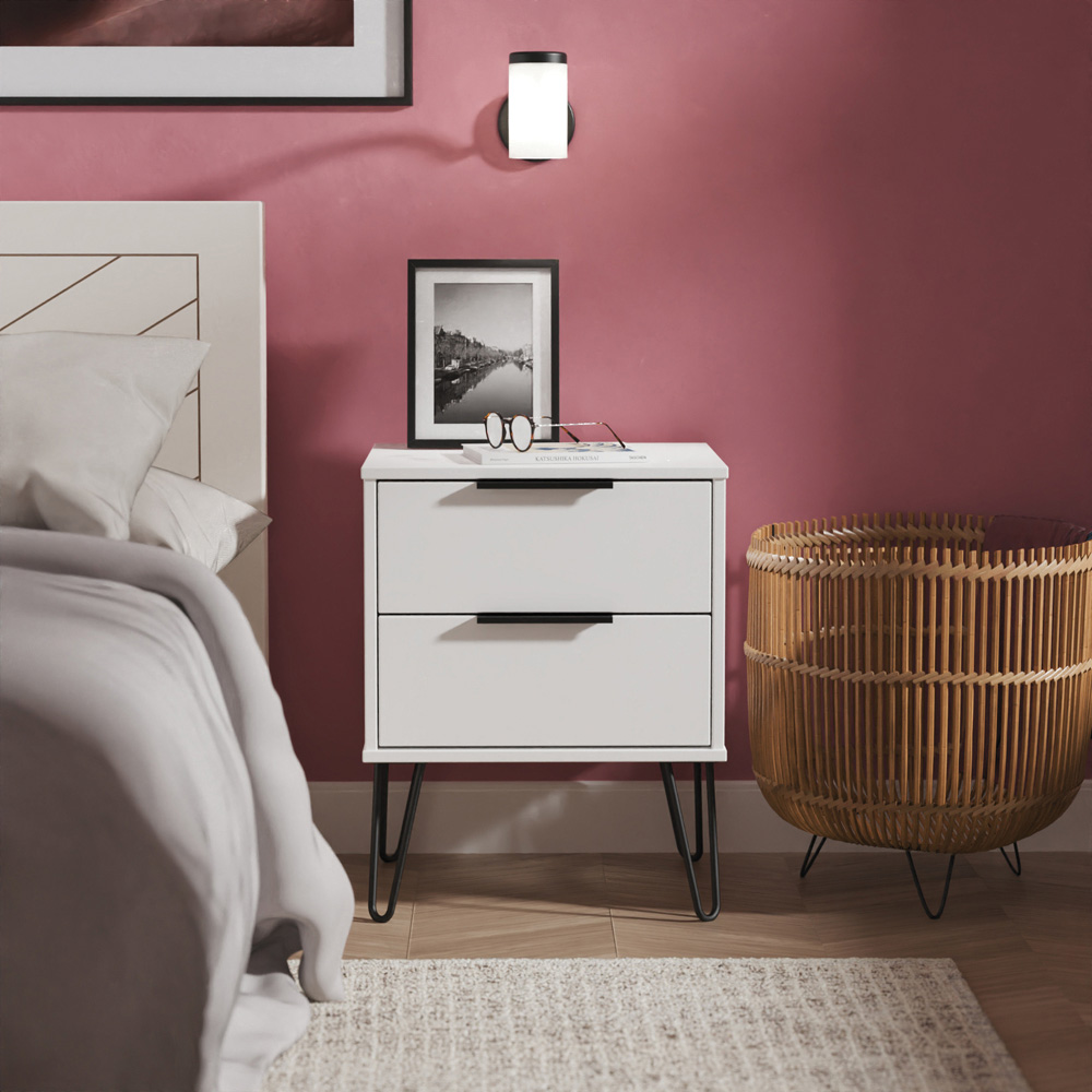 Crowndale Hong Kong 2 Drawer Matt White Compact Bedside Cabinet Ready Assembled Image 6
