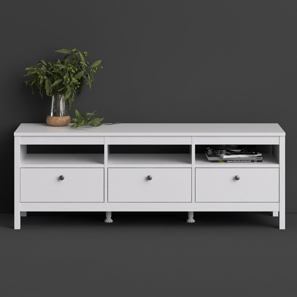 Florence Madrid 3 Drawer 3 Shelf White TV Unit Image 1