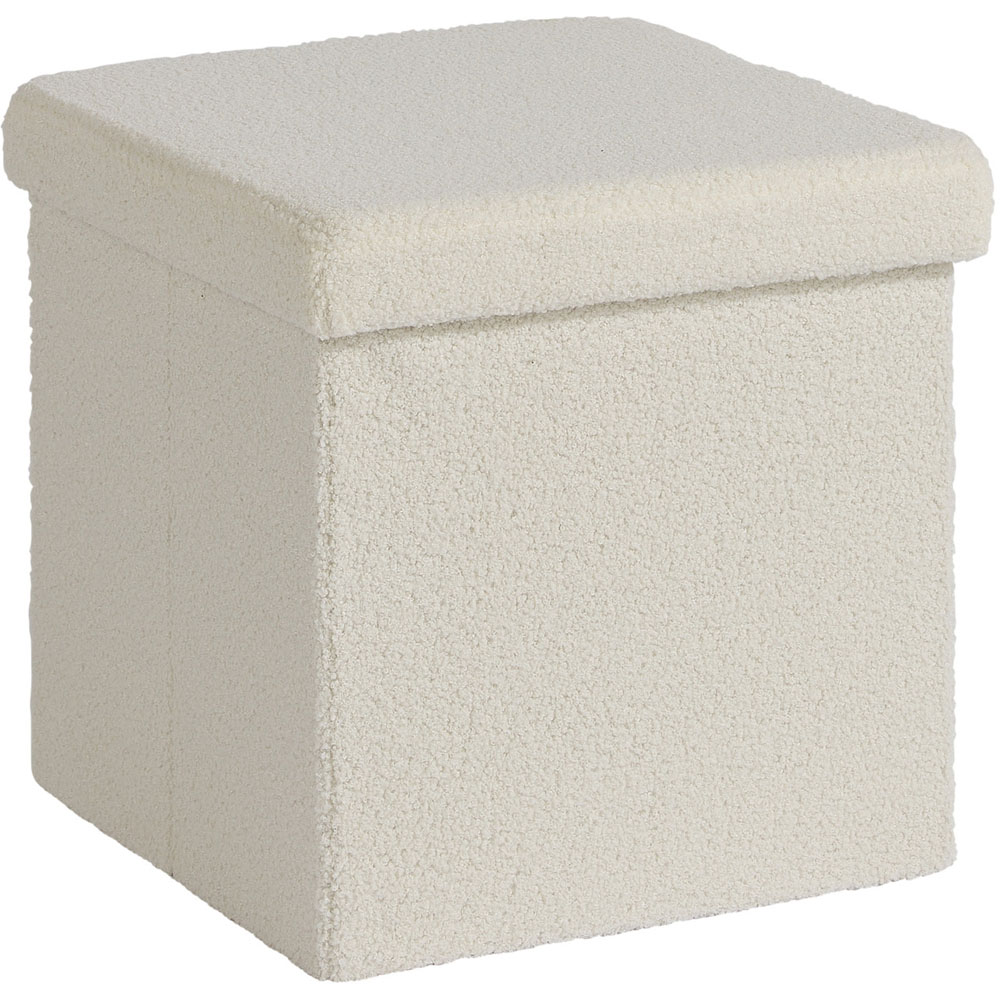 Home Source Cream Teddy Fur Folding Ottoman Image 2