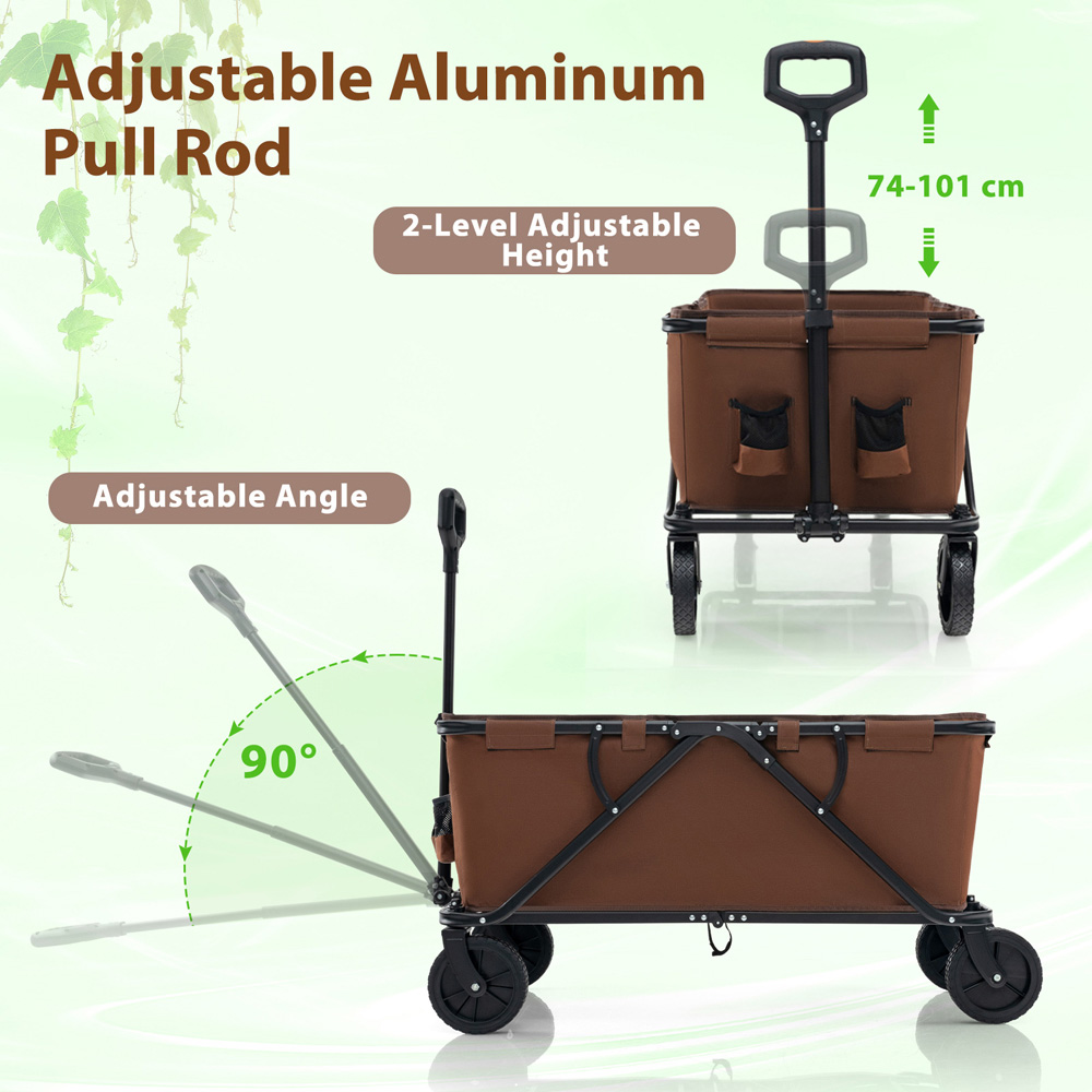 Costway Coffee Collapsible Foldable Wagon Cart with Adjustable Handlebar Image 4
