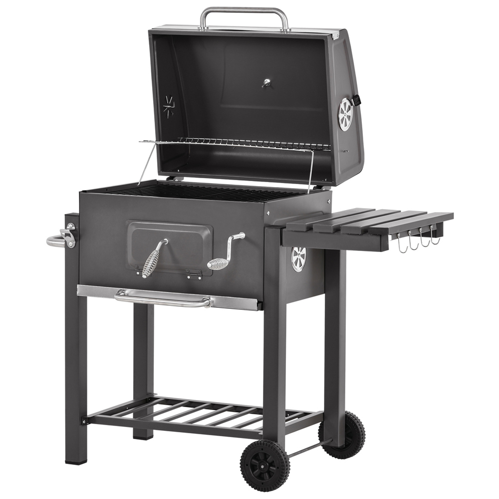 Outsunny Black Charcoal Grill BBQ Trolley with Wheels Image 1