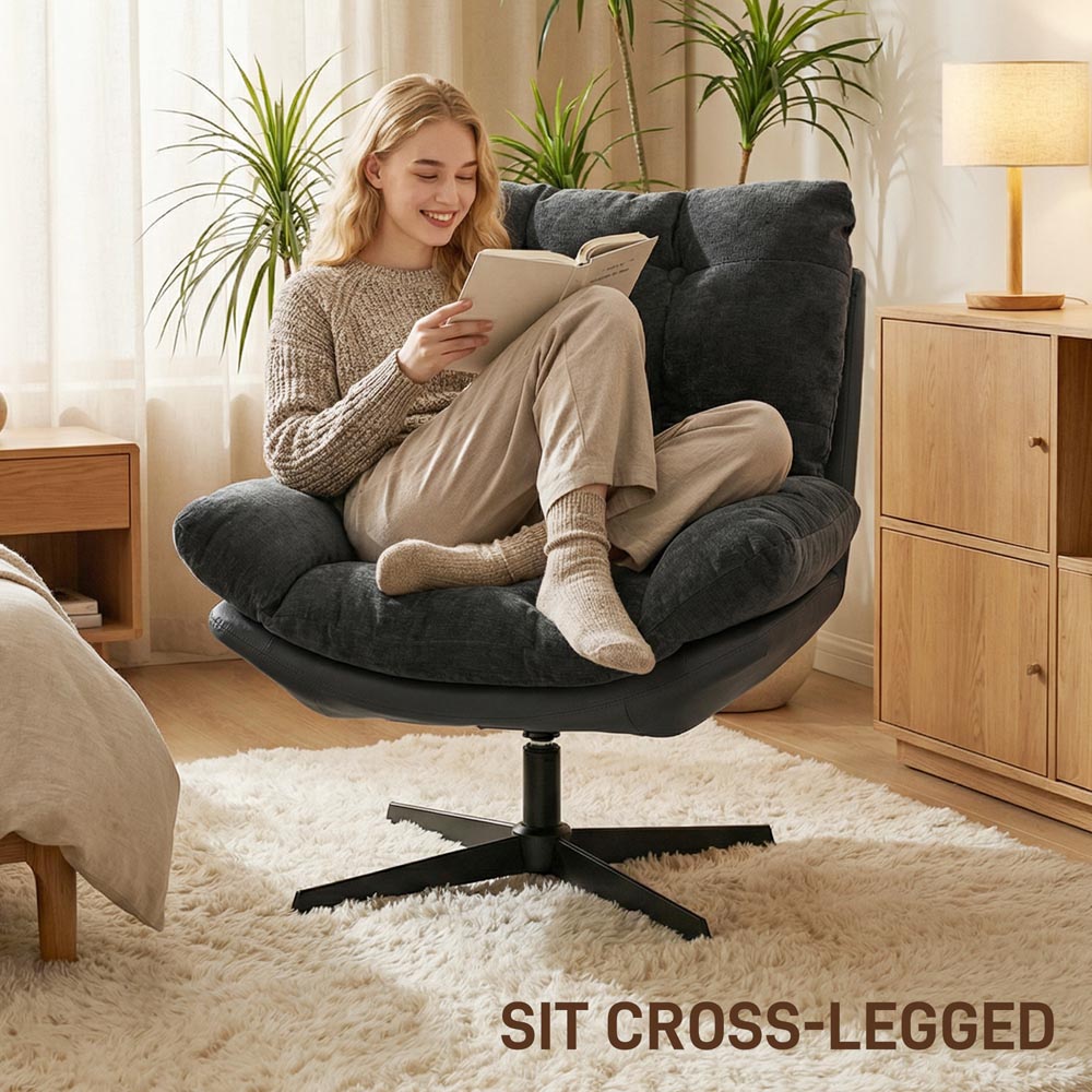 Portland Dark Grey Chenille Swivel Accent Chair with Footstool Image 4