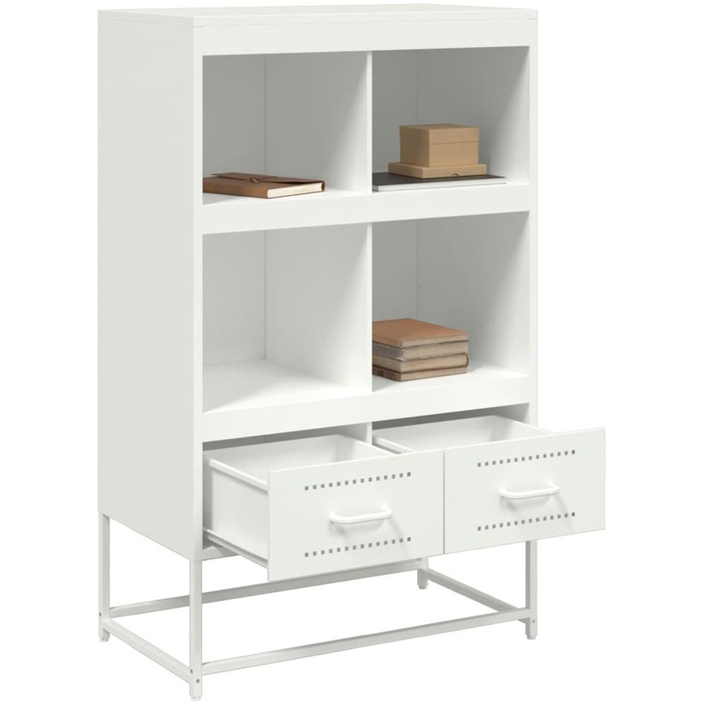 vidaXL 2 Drawer 4 Open Shelf White Steel Highboard Image 3