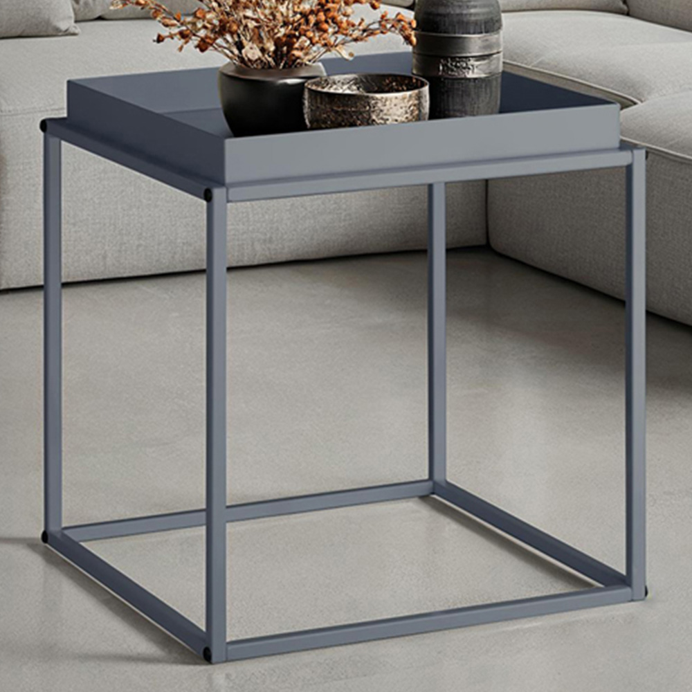 tectake Cambridge Single Shelf Dark Grey Bedside Table Image 1