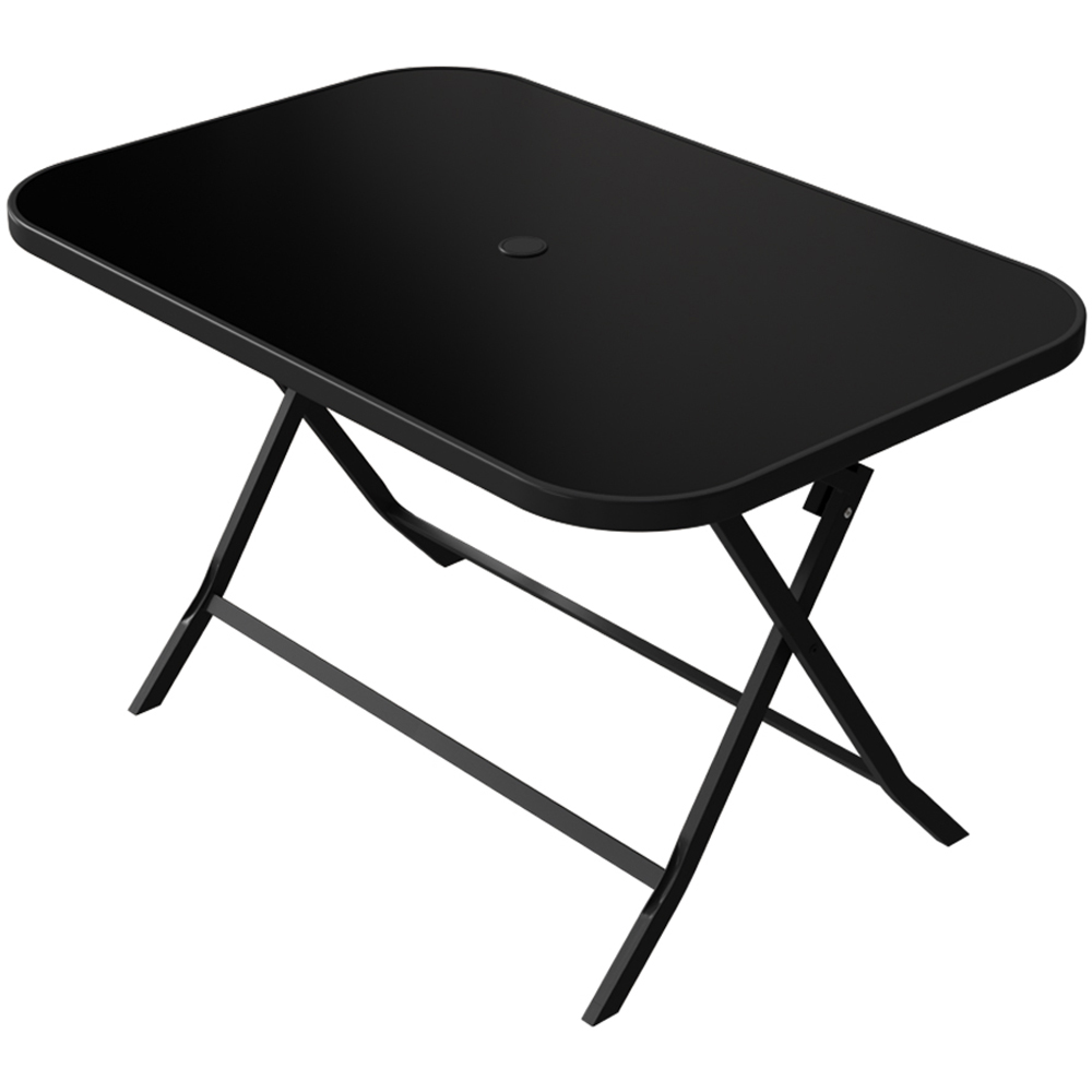 Living and Home Black Metal Outdoor Rectangle Folding Table with Umbrella Hole Image 1