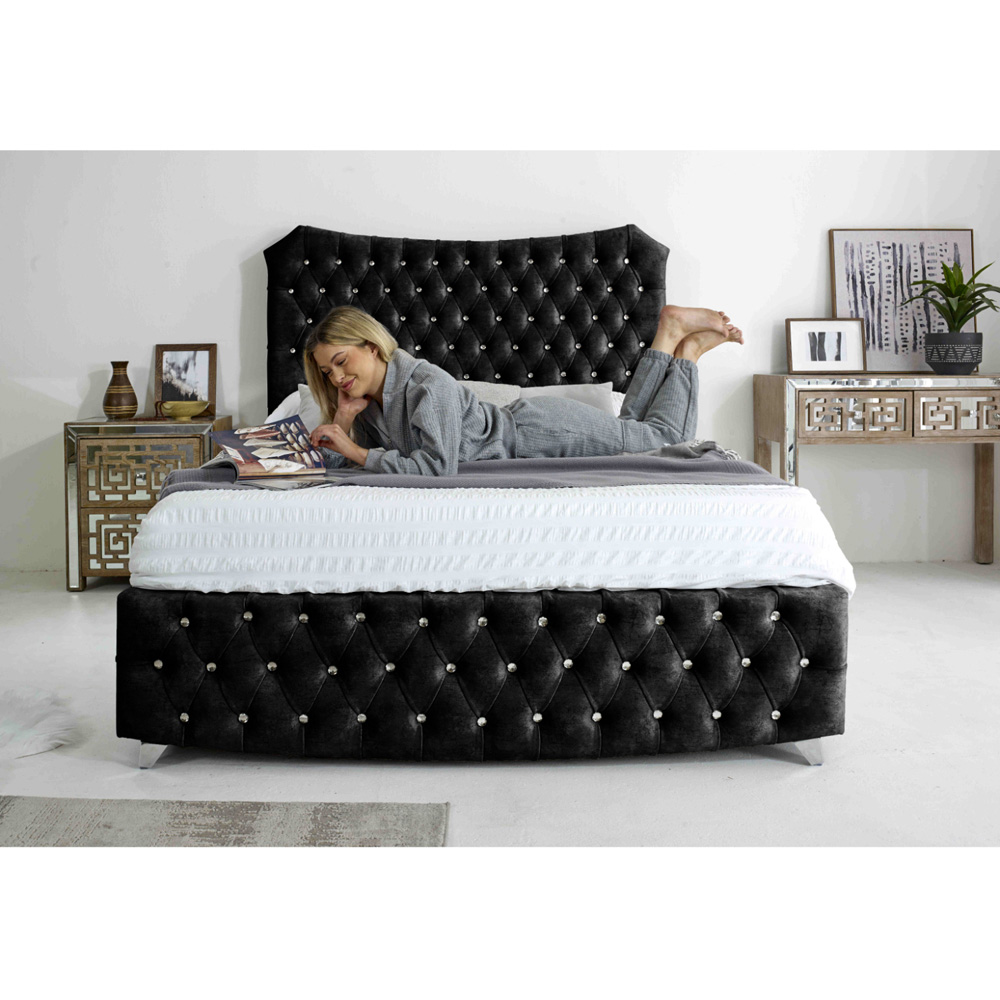 Eleganza Valentino King Size Gunmetal Marble Fabric Bed with Chesterfield Headboard and Footboard Image 8