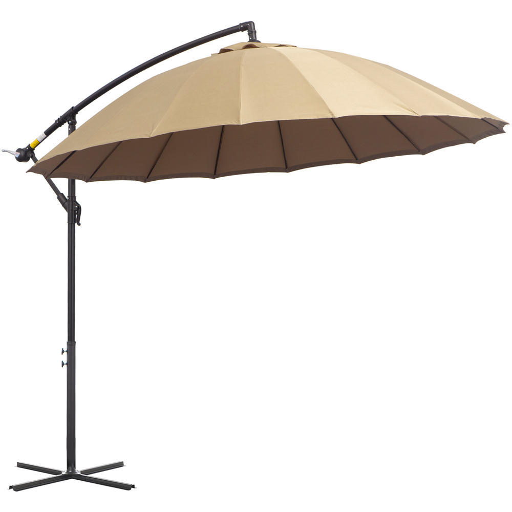 Outsunny Beige Crank Handle Cantilever Shanghai Parasol with Cross Base 3m Image 1