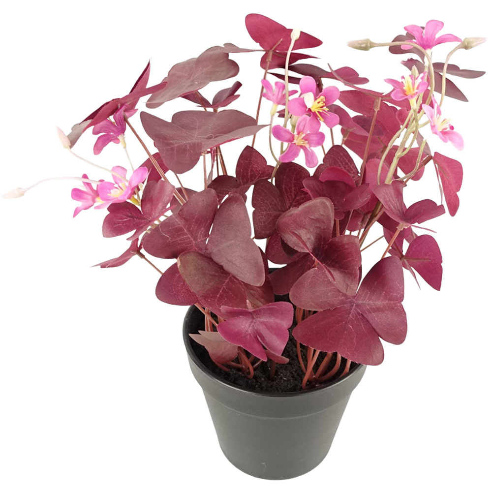 Leaf Purple Shamrock Artificial Plant with Pink Flowers in Pot 30cm Image 1