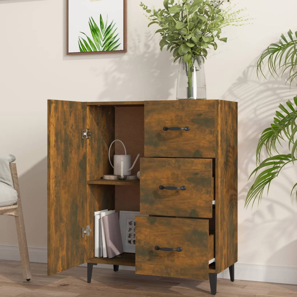 vidaXL Single Door 3 Drawer Smoked Oak Sideboard Image 3