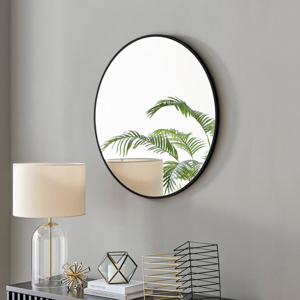 Furniturebox Emma Round Black Frame Wall Mirror 80cm Image 2