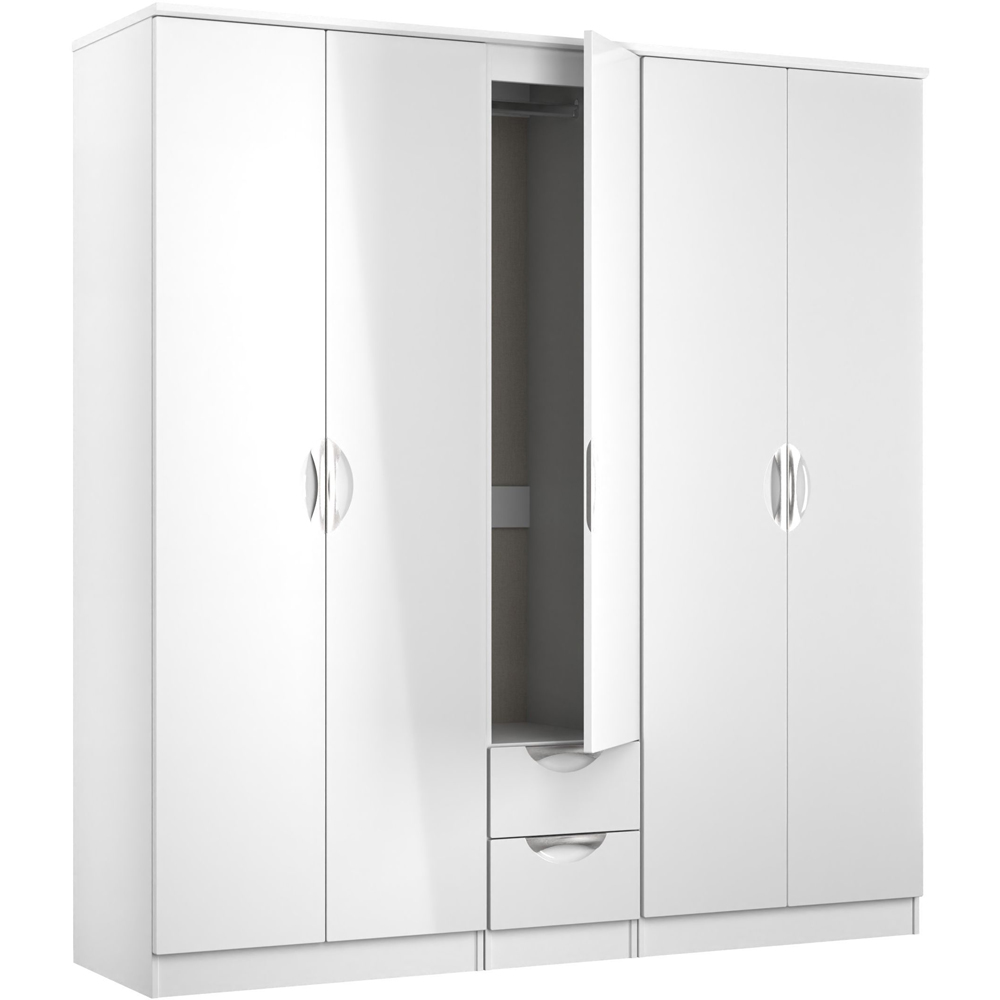 Crowndale Camden 5 Door 2 Drawer White Gloss and White Wardrobe Ready Assembled Image 4
