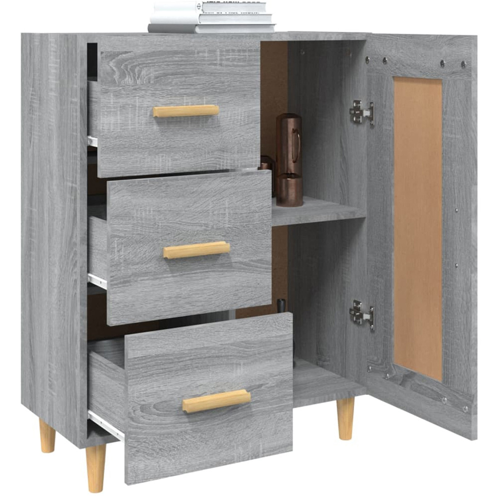 vidaXL Single Door 3 Drawer Grey Sonoma Wooden Sideboard Image 5