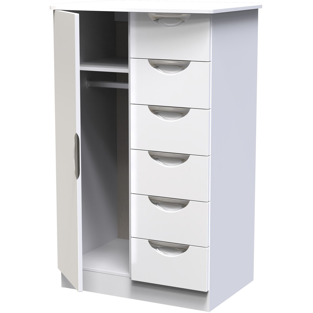 Crowndale Camden Single Door 6 Drawer White Gloss and White Kids Wardrobe Ready Assembled Image 4