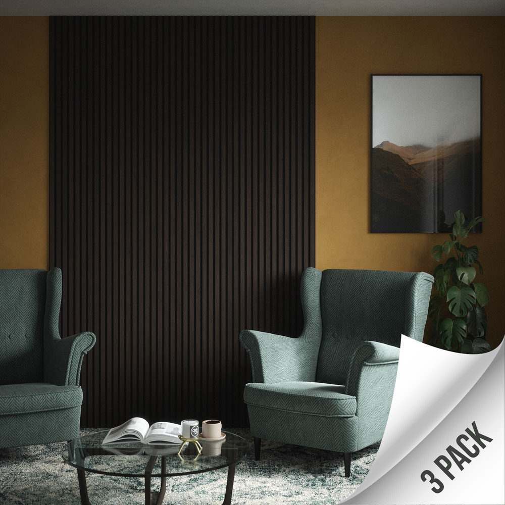 Kraus Easy Living Dark Oak Acoustic Slat Wall Panel 240 x 60cm 3 Pack Image 3