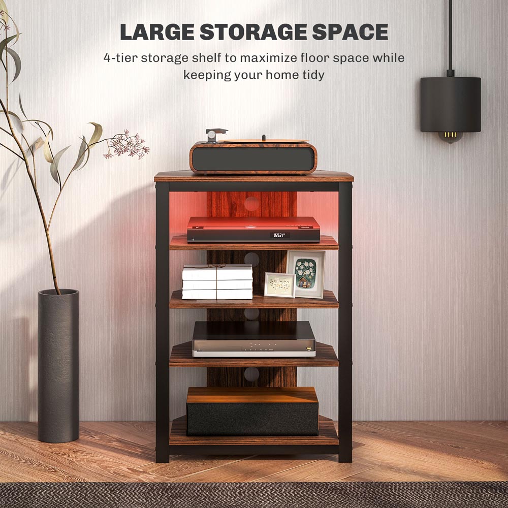 HOMCOM 4 Shelf Brown TV Unit with Light Image 5