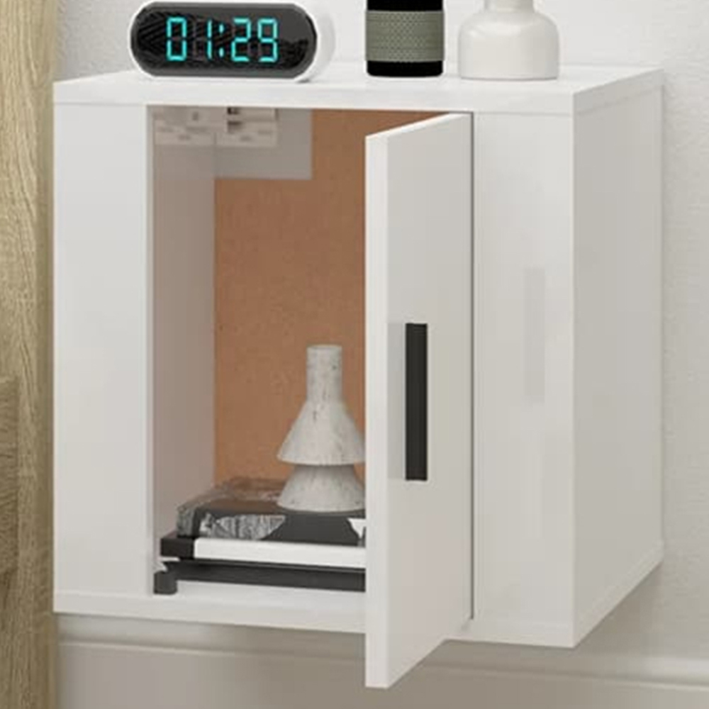 vidaXL Single Door High Gloss White Wall Mounted TV Cabinet Image 1