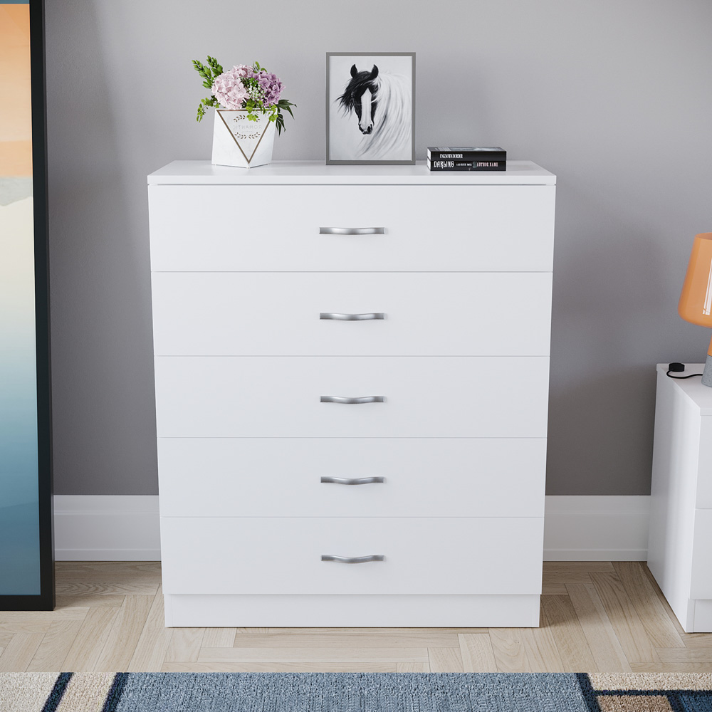 Vida Designs Riano 5 Drawer White Unique Anti Bowing Chest of Drawers with Metal Handles Image 7