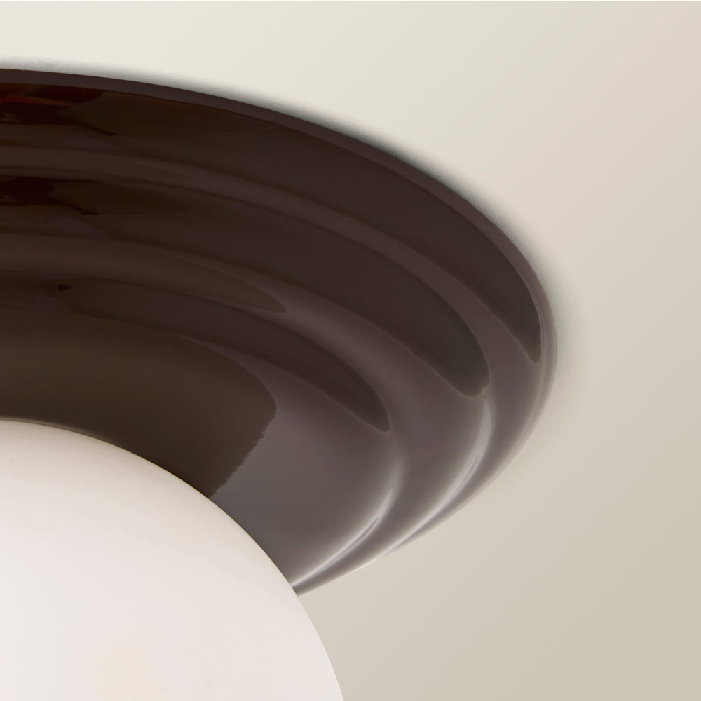 ValueLights Rue Frosted Glass Shade Chocolate Ribbed Ceramic Base Flush Ceiling Light with Bulb Image 4