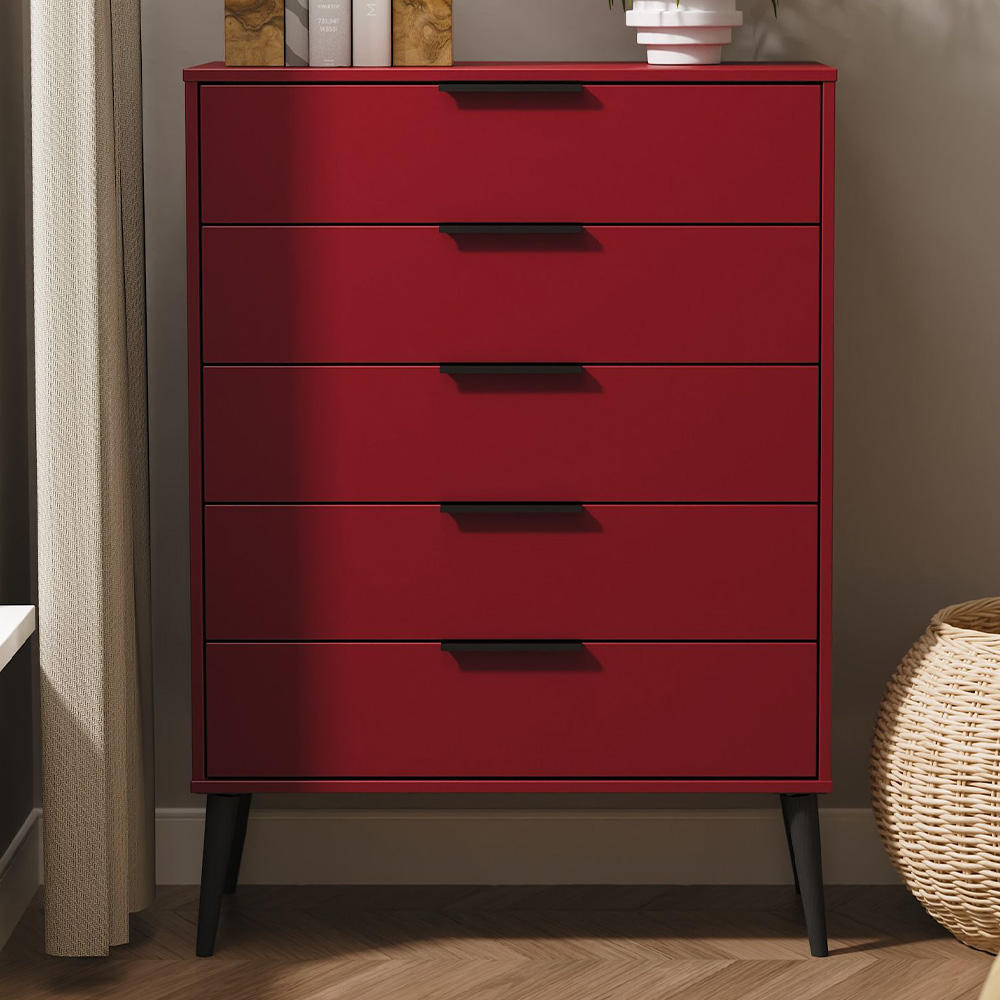 Crowndale Hong Kong 5 Drawer Red Matt Chest of Drawers Ready Assembled Image 1