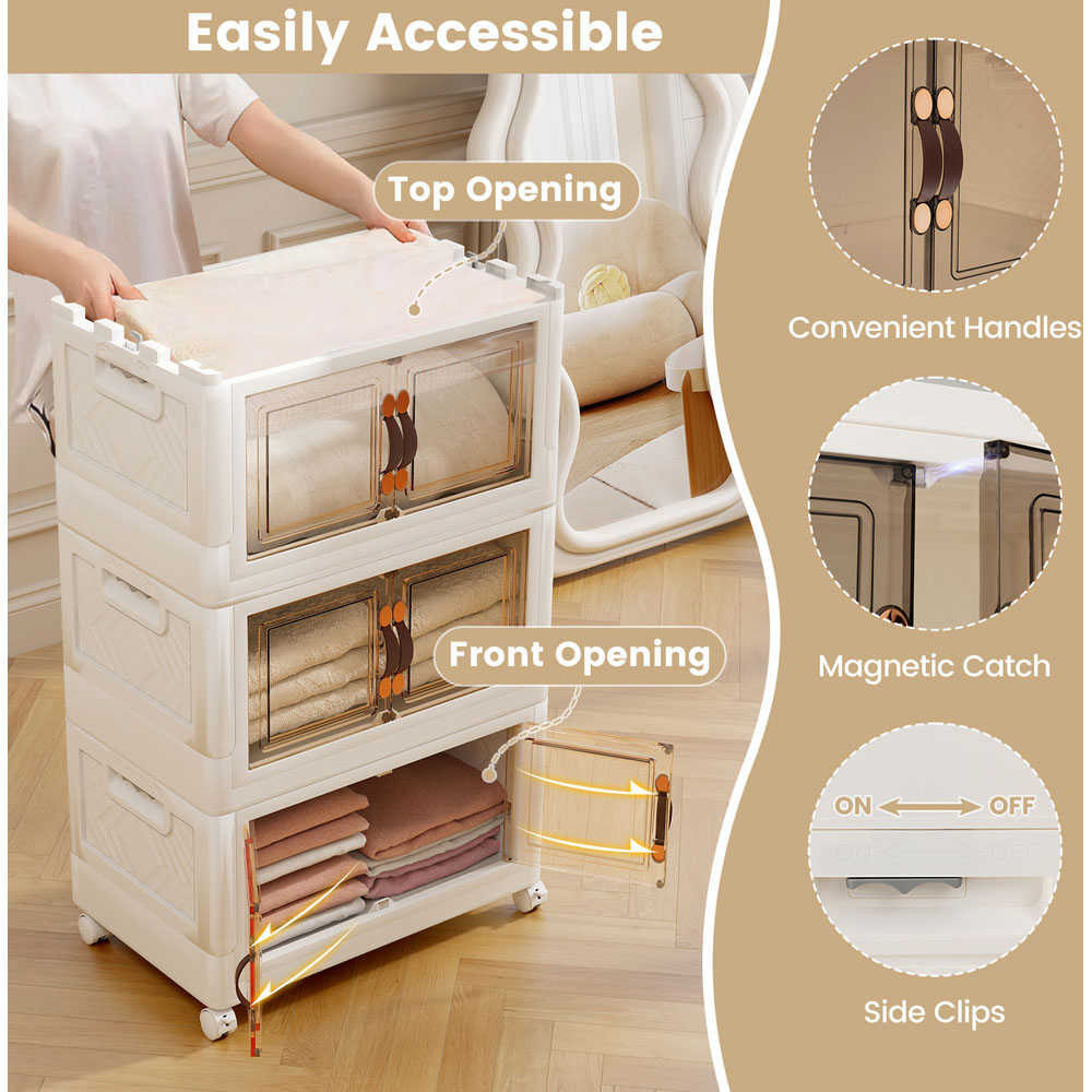 Costway 6 Door White Stackable Storage Bins with Lockable Wheels Image 8