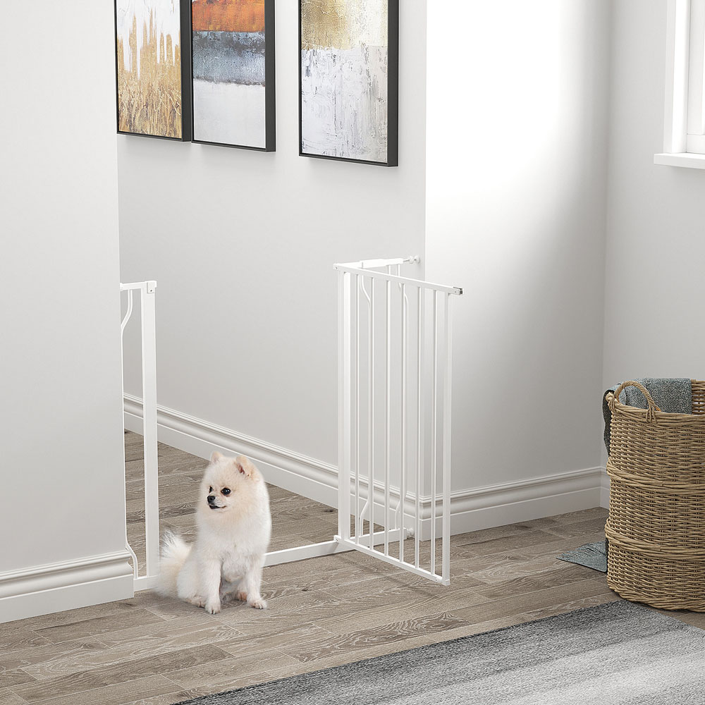 PawHut White 75-95cm Door Pressure Fit Wide Stair Pet Safety Gate Image 2