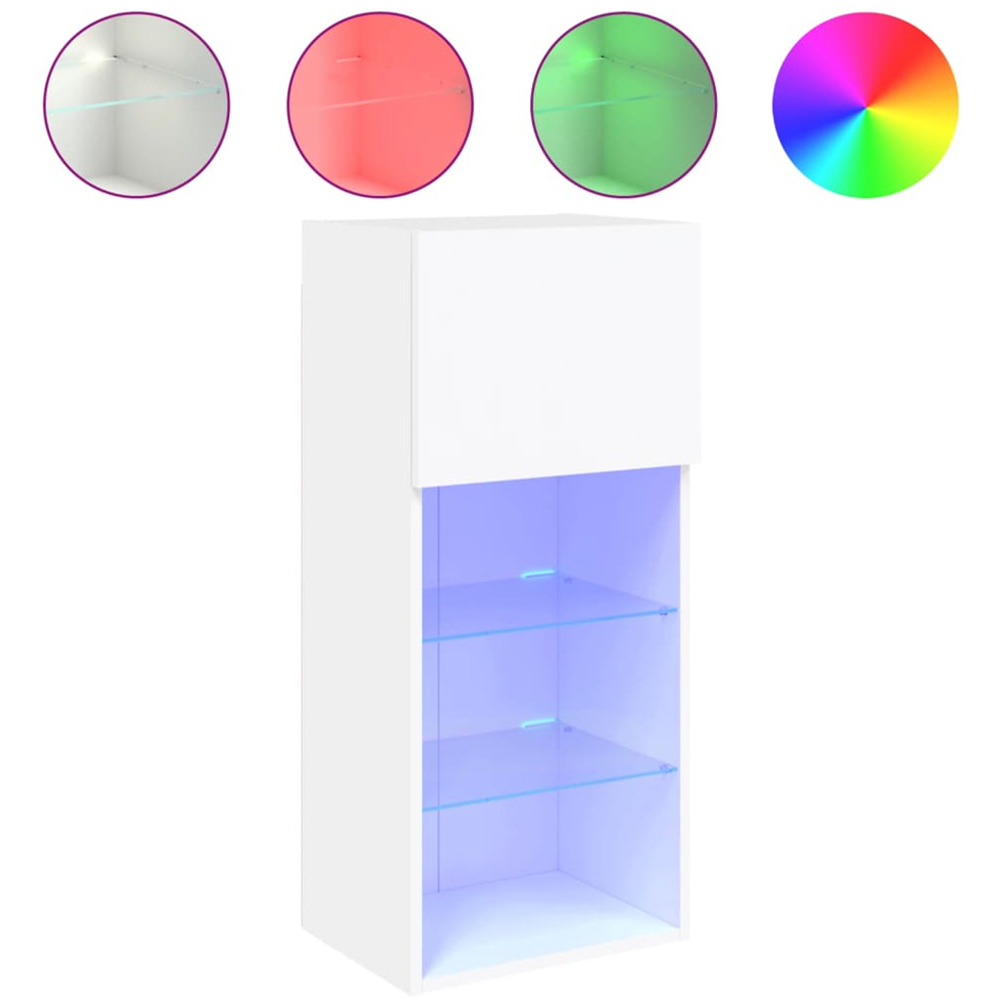 vidaXL Single Door 3 Shelf White Wooden TV Cabinet with LED Set of 2 Image 5