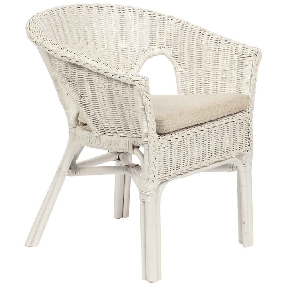 Desser Furniture White Wicker Adult Size Loom Chair with Cushion Image 2