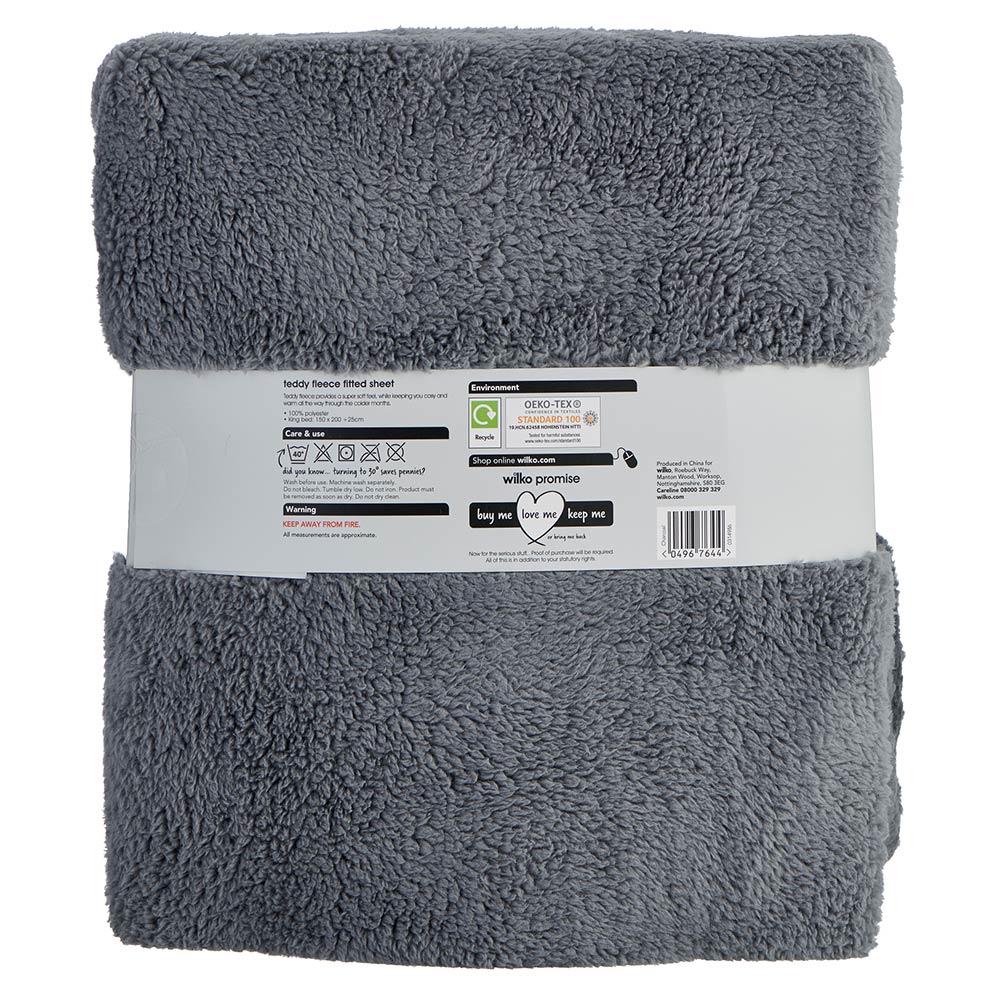Wilko Charcoal Soft Teddy Fitted Sheet King Size Wilko