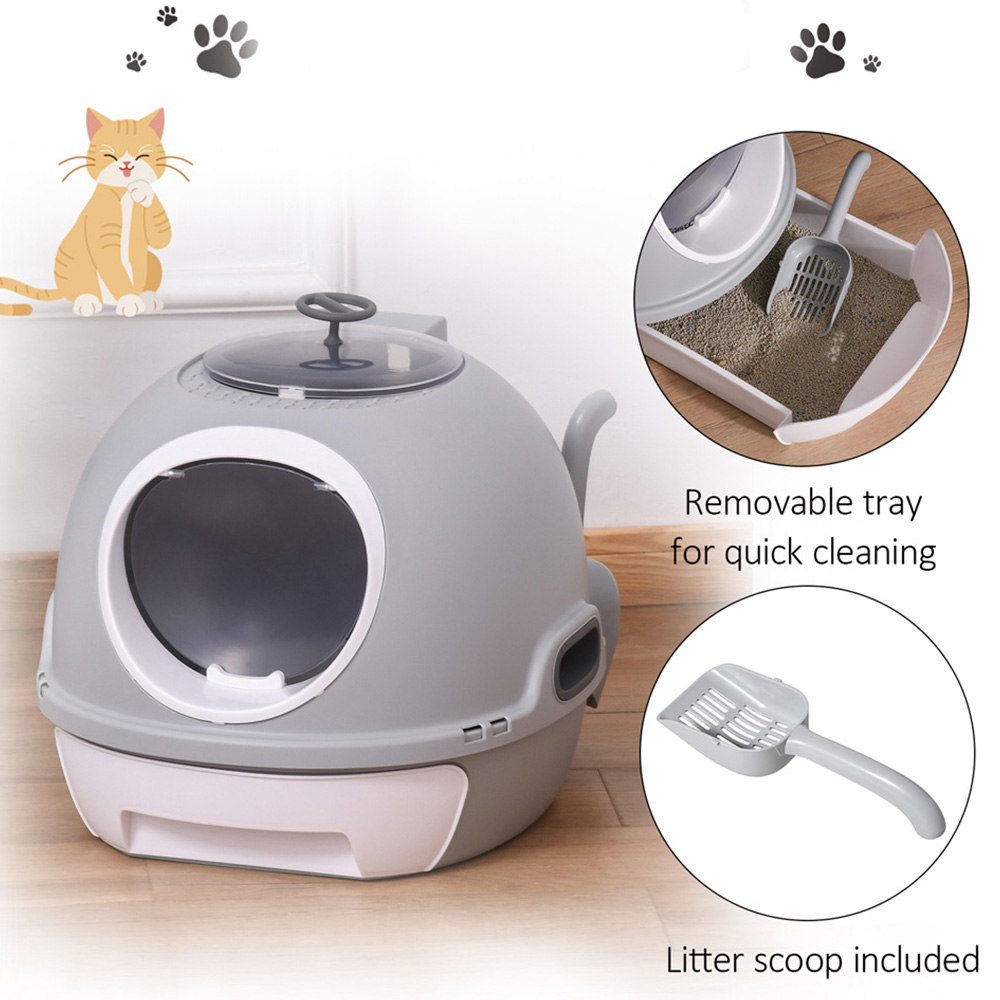 PawHut Grey Space-Capsule Style Cat Litter Box 47 x 55 x 44cm Image 4