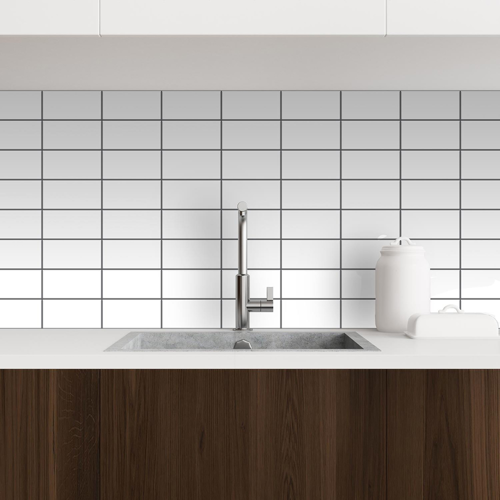 Walplus Insta Kitchen Original Brilliant White Glossy 3D Tile Sticker 30.5 x 15.4cm 12 Pack Image 1
