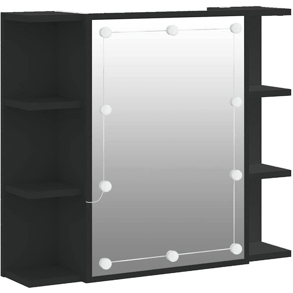 vidaXL Single Door 6 Shelf LED Black Mirror Cabinet Image 2