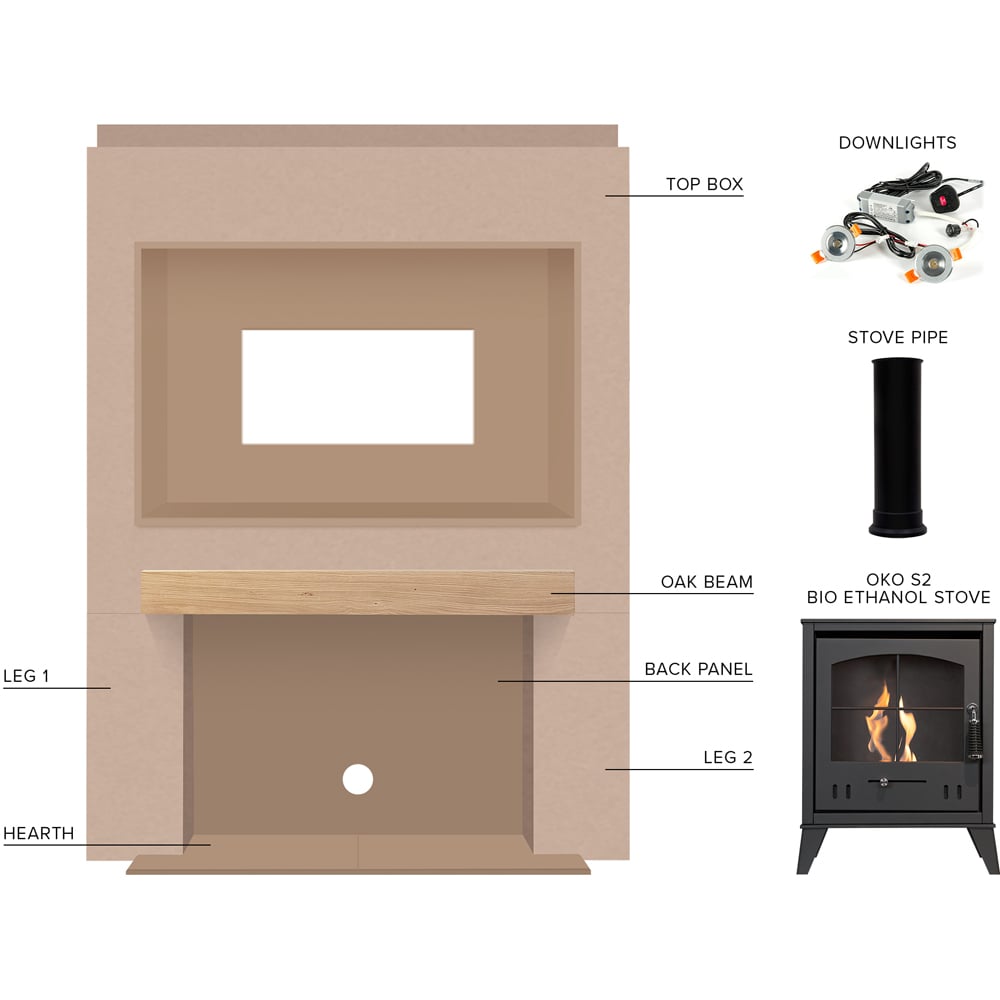 Acantha Charcoal Grey Pre-Built Stove Media Wall 2 with TV Recess and OKO S2 Bio Ethanol Stove Image 6