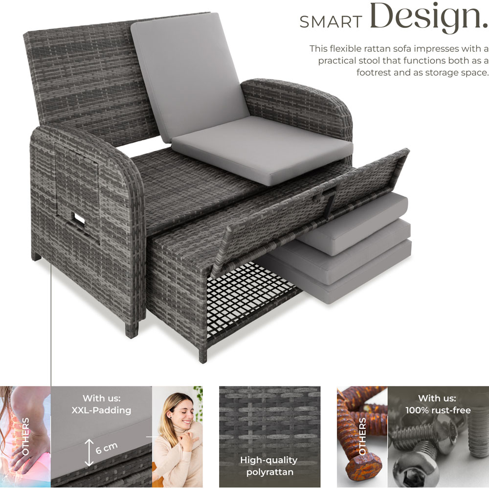tectake Crete 2 Seater Grey Reclining Garden Sofa Image 3