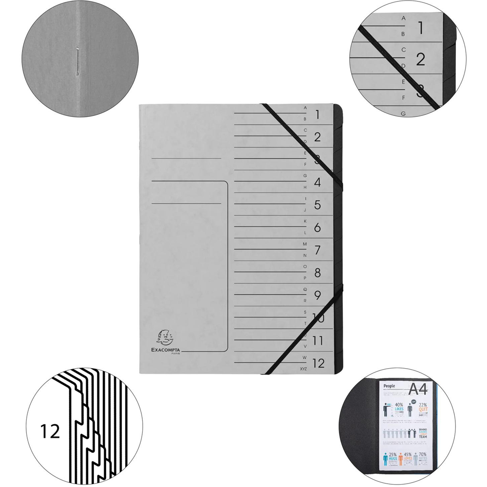 Exacompta A4 12 Compartment Grey Stapled Multipart File with Elastic 10 Pack Image 5