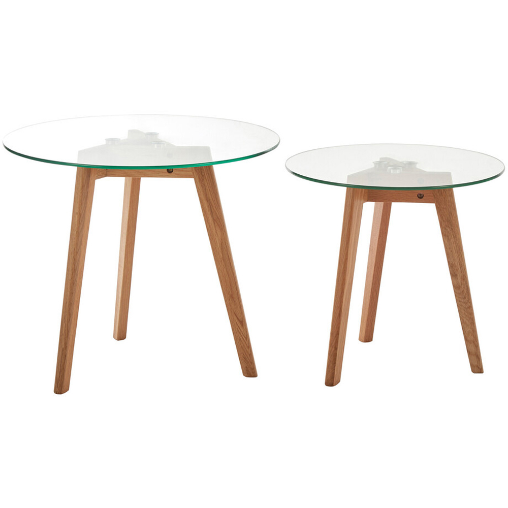 Premier Housewares Nostra Glass Top Oak Wood Base Nordic-Style Side Table Set of 2 Image 2