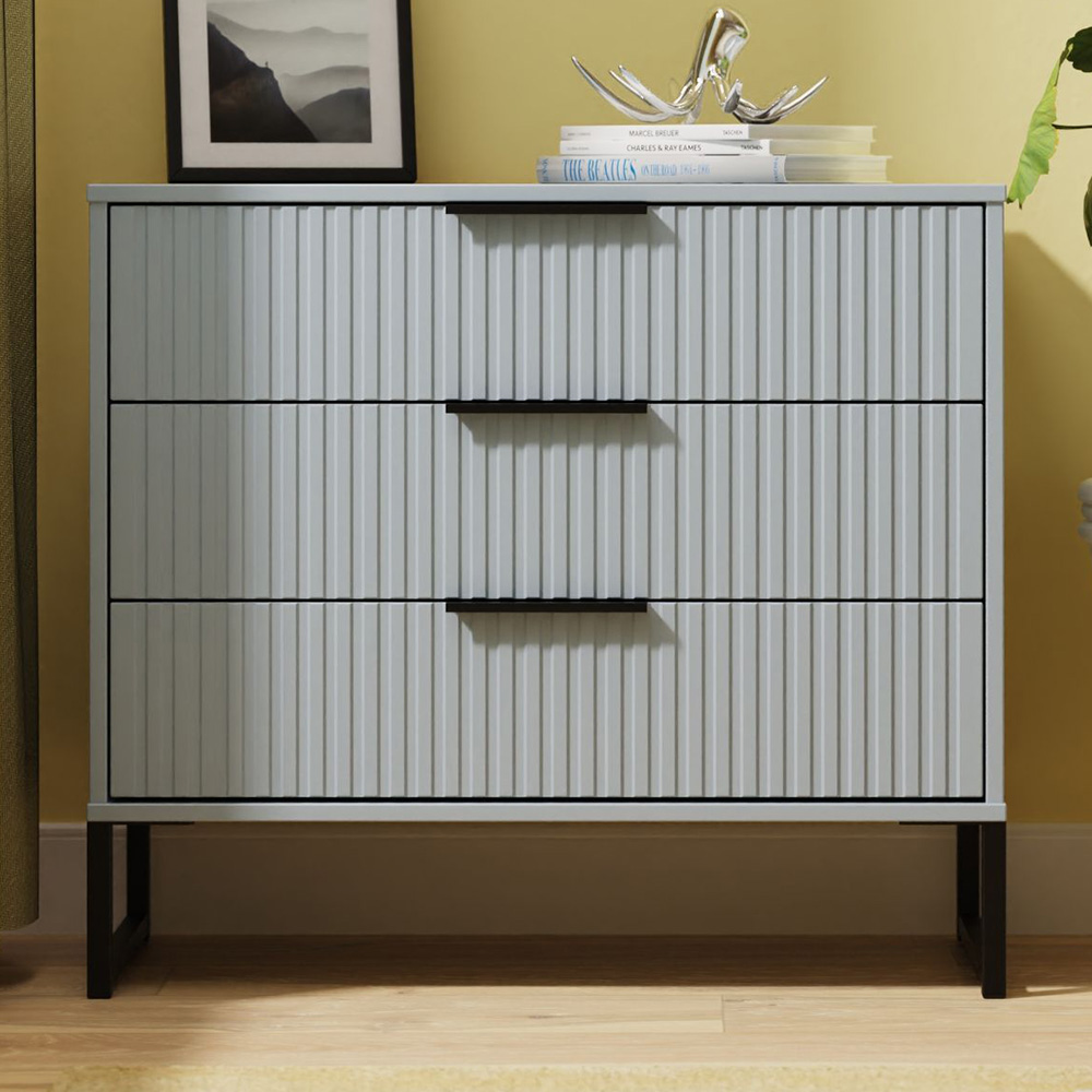 Crowndale Fluted 3 Drawer Denim Blue Chest of Drawers Ready Assembled Image 1