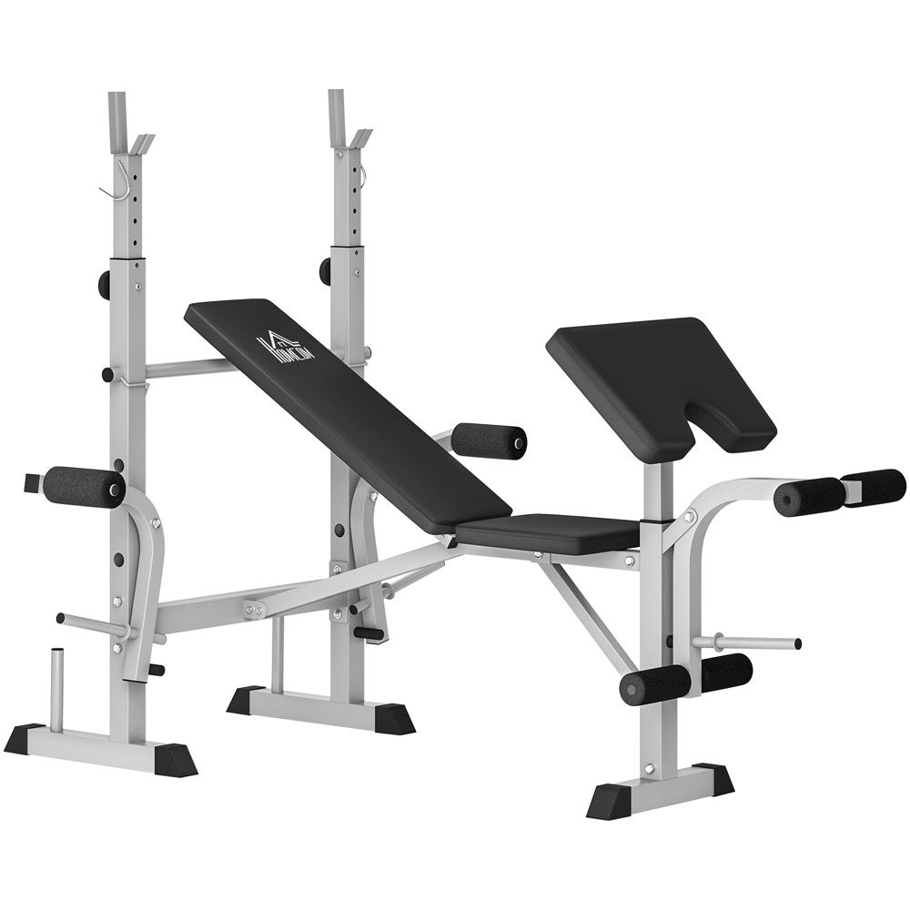 HOMCOM Grey Adjustable Weight Bench with Squat Rack Preacher Curl Pad and Leg Developer Image 1
