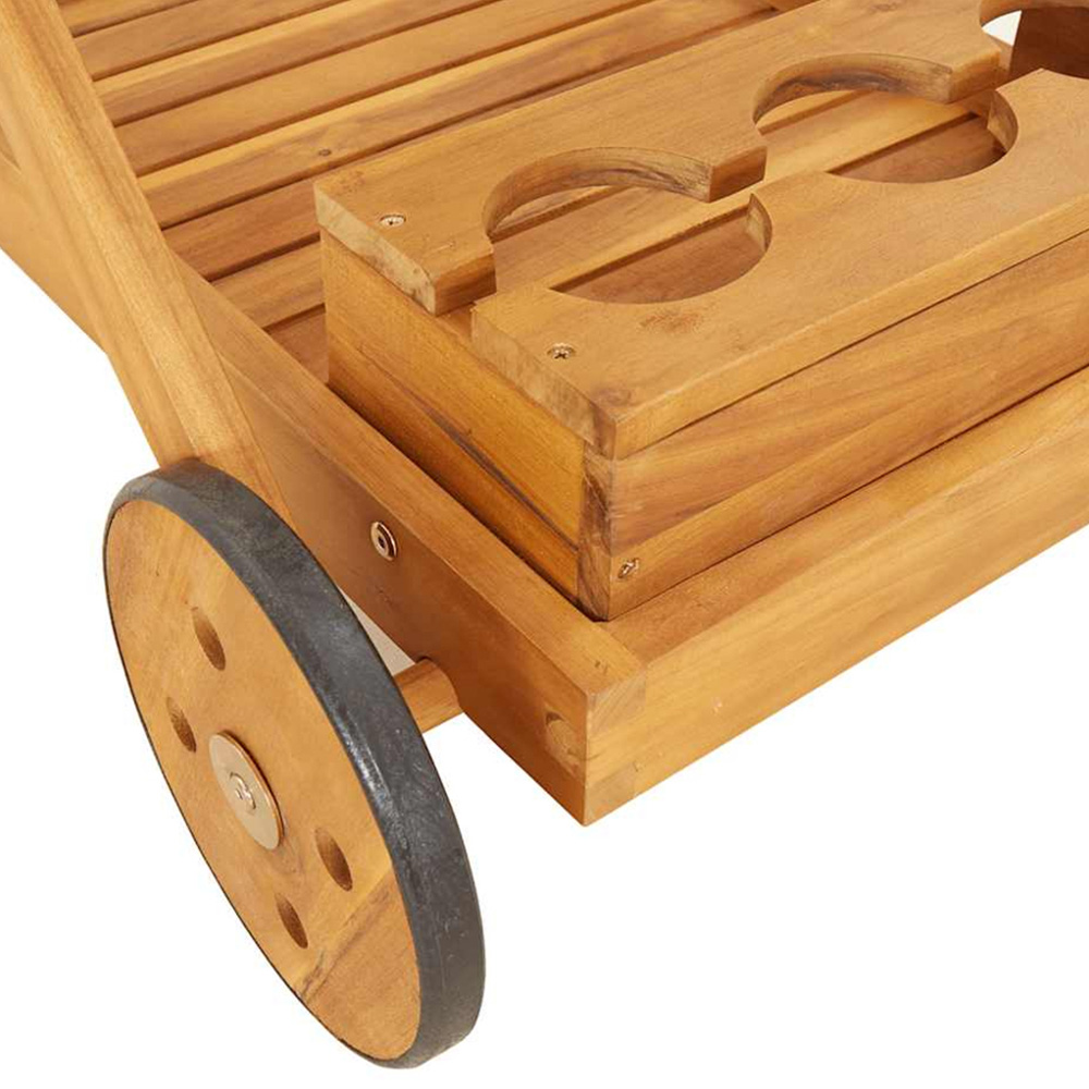 vidaXL 2 Shelf Brown Solid Acacia Wood Tea Trolley with Bottle Holder Image 5