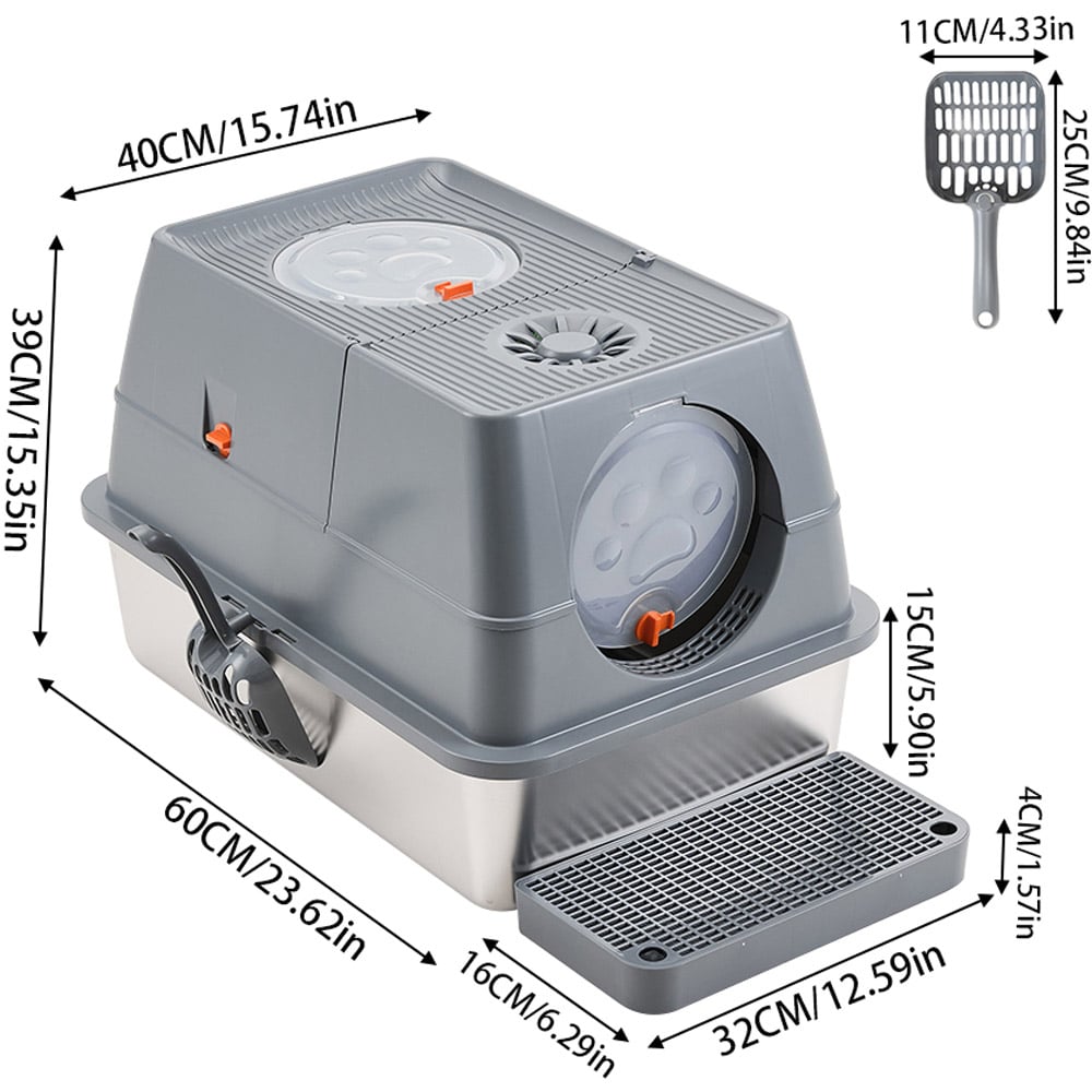 H&O Direct Dark Grey Stainless Steel Fully Enclosed Cat Litter Box Image 5