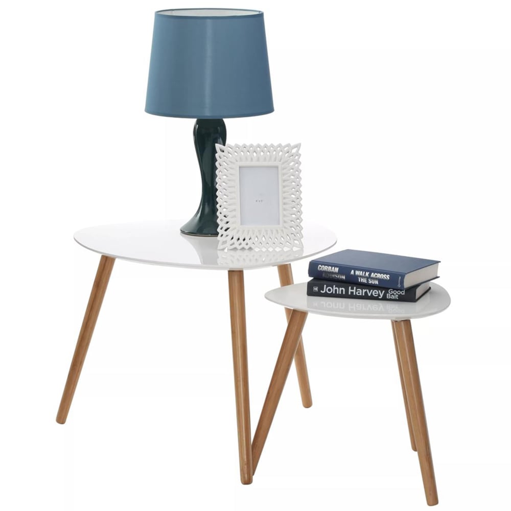 Interiors by Premier Nostra Gloss White and Natural Nest of Tables Set of 2 Image 3